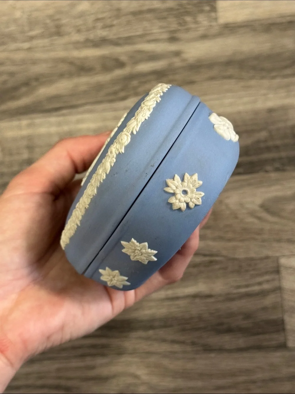 Vintage Wedgwood pale blue Jasperware heart shaped trinket box